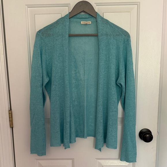Eileen Fisher Medium Sky Blue Open Front Linen Lightweight Cardigan Sweater - Picture 1 of 7